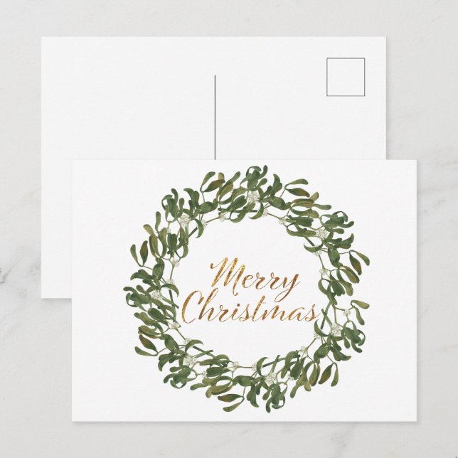 Christmas Wreath Green and God Merry Christmas Postcard (Front/Back)