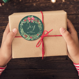 Christmas Wreath Green Joy Name Gift Tag