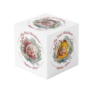 Christmas wreath, greenery, berries photo cube