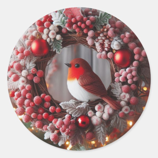 Christmas Wreath Greeting Card Embellishment Classic Round Sticker (Front)