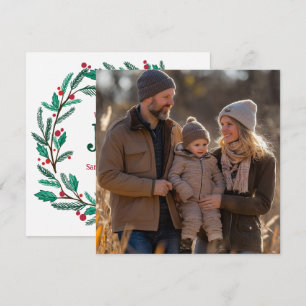 Christmas Wreath Hand-Drawn CUSTOM PHOTO  Holiday Card