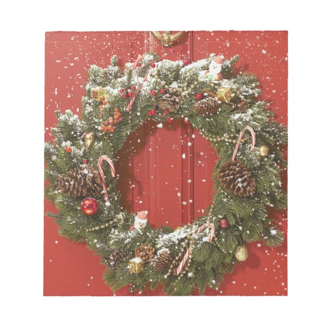 Christmas wreath hanging on a door notepad (Front)