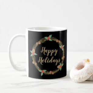 Christmas Wreath Happy Holidays Coffee Mug