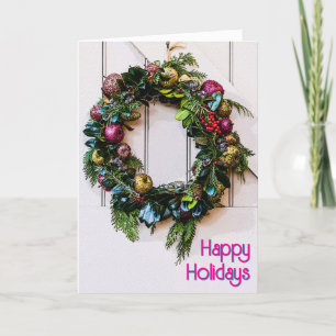Christmas Wreath Happy Holidays Modern Colours Holiday Card