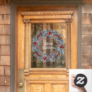 Christmas wreath Happy Holidays window art Cling