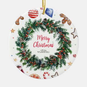 Christmas Wreath Holiday Ceramic Ornament