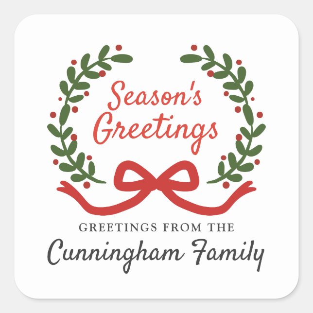 Christmas Wreath  | Holiday Greetings Square Sticker (Front)
