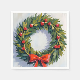 Christmas Wreath Holiday Party Painted Napkin