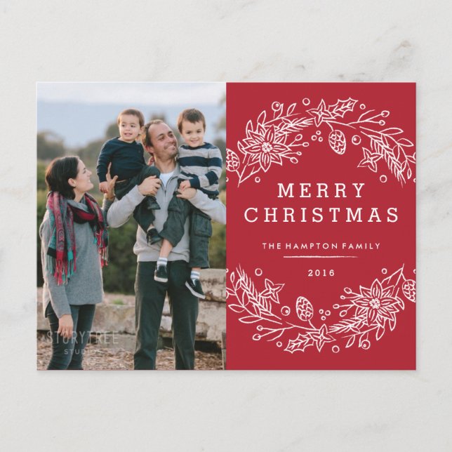 Christmas Wreath Holiday Postcard - Berry (Front)