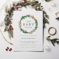 Christmas Wreath in Burgundy Baby Shower Invitatio