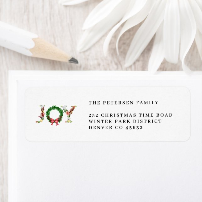 Christmas wreath joy elegant return address (Insitu)
