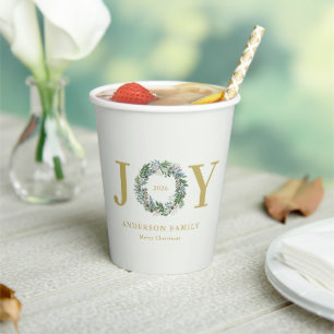 Christmas Wreath "Joy" Paper Cups