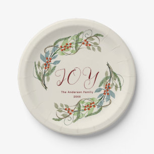 Christmas Wreath Joy Paper Plate