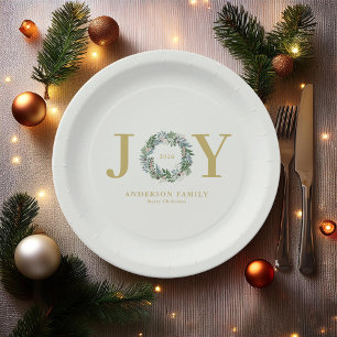 Christmas Wreath "Joy" Photo Paper Plate