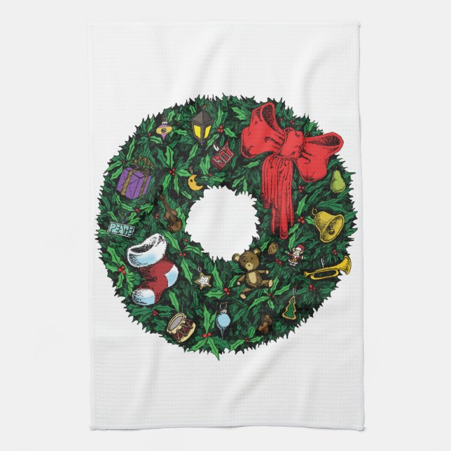 Christmas Wreath Kitchen Towel (Vertical)