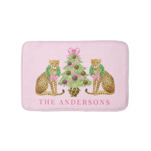 Christmas Wreath Leopard  Bath Mat