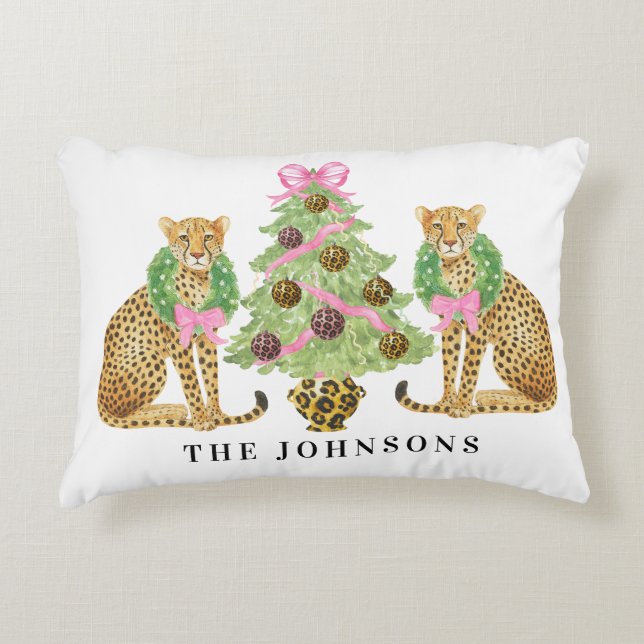 Christmas Wreath Leopard Crest  Accent Pillow (Front)