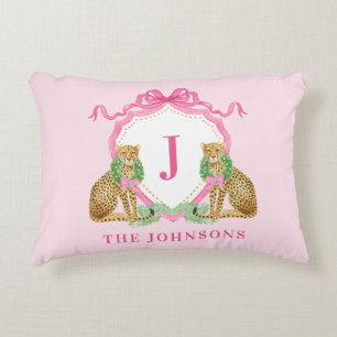 Christmas Wreath Leopard Crest Monogram Accent Pillow