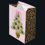 Christmas Wreath Leopard Crest Monogram  Medium Gift Bag<br><div class="desc">This Christmas gift bag has a Christmas tree with leopard print ornaments.</div>