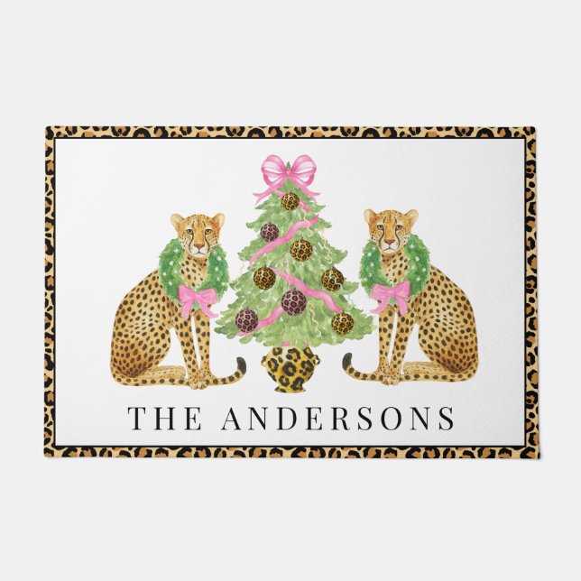 Christmas Wreath Leopard  Doormat (Front)