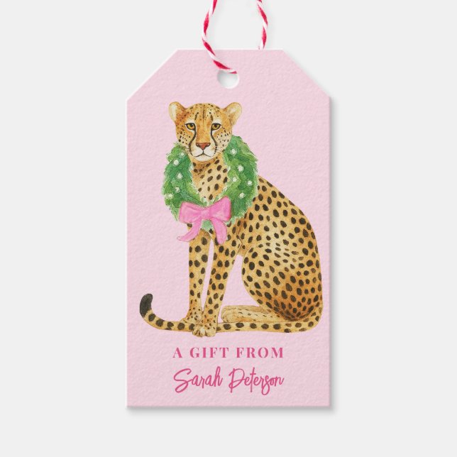Christmas Wreath Leopard  Gift Tags (Front)