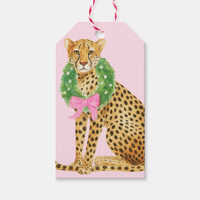 Christmas Wreath Leopard  Gift Tags (Front)