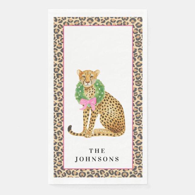 Christmas Wreath Leopard  Napkin (Front)