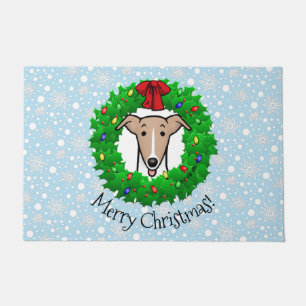 Christmas Wreath & Lights Whippet - Fawn & white Doormat
