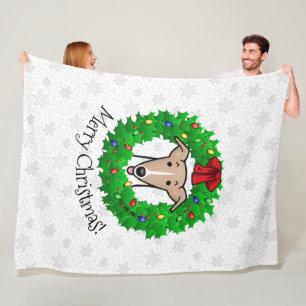 Christmas Wreath & Lights Whippet - Fawn & white Fleece Blanket