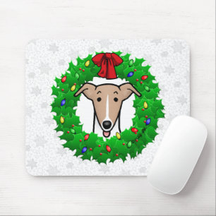 Christmas Wreath & Lights Whippet - Fawn & white Mouse Pad