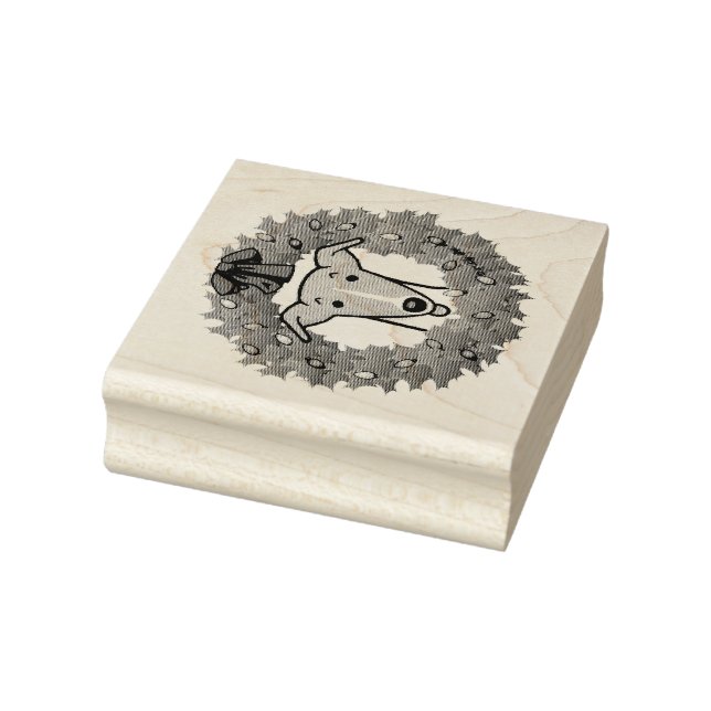 Christmas Wreath & Lights Whippet - Fawn & white Rubber Stamp (Stamp)