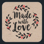 Christmas Wreath Made With Love Kraft Paper Square Sticker<br><div class="desc">A personalized "made with love" sticker on a kraft coloured background. Features a pretty berry wreath and the words "made with love" in an elegant script font.  A pretty finishing touch for all of your handmade gifts. Designed for you by Blackberry Boulevard.</div>
