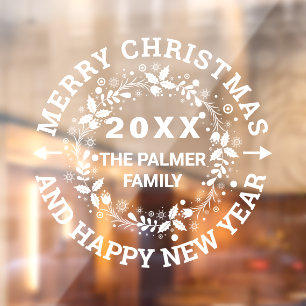 Christmas wreath Merry Christmas add name Window Cling