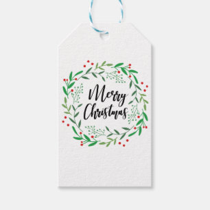 Christmas Wreath, Merry Christmas, Happy Holidays Gift Tags