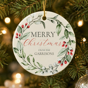 Christmas Wreath Merry Christmas Non-Photo Ceramic Ornament
