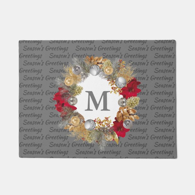 Christmas Wreath MONOGRAM Decorative GRAY Doormat (Front)