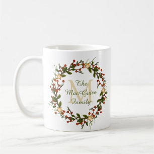 Christmas Wreath Monogram Initial Coffee Mug