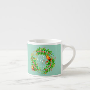 Christmas Wreath Monogram Light Teal Espresso Cup
