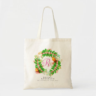 Christmas Wreath Monogram Light Teal Tote Bag