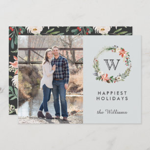Christmas Wreath Monogram Photo Holidays Invitation