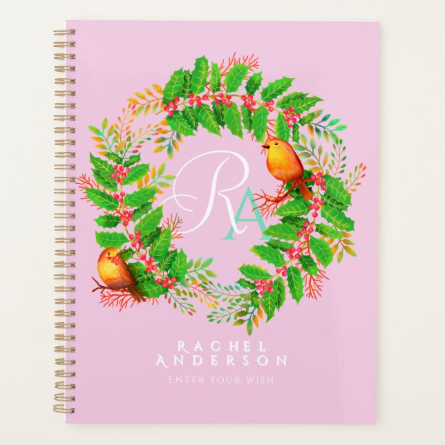 Christmas Wreath Monogram Pink Planner (Front)