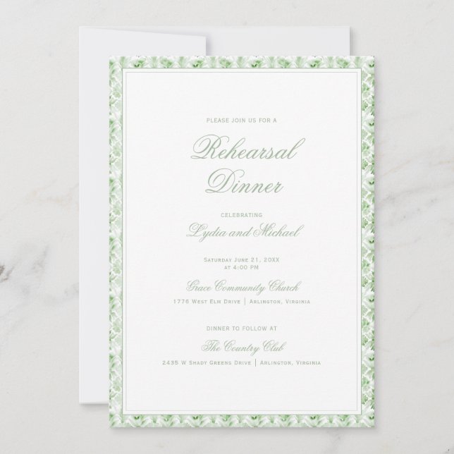 Christmas Wreath | Monogram Rehearsal Dinner Invitation (Front)