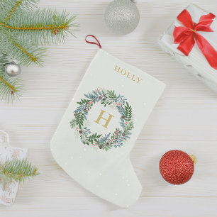 Christmas Wreath Monogram Small Christmas Stocking