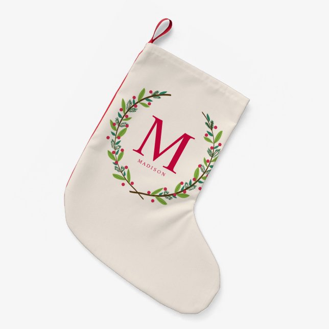 Christmas Wreath Monogram Small Christmas Stocking (Front (Hanging))