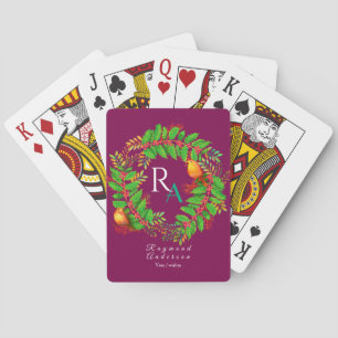Christmas Wreath Monogram Wine Playing Cards