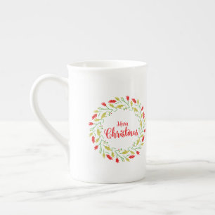 Christmas Wreath Multicolored Bone China Mug