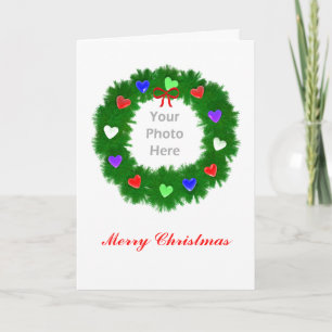 Christmas Wreath of Hearts Photo Holiday Card