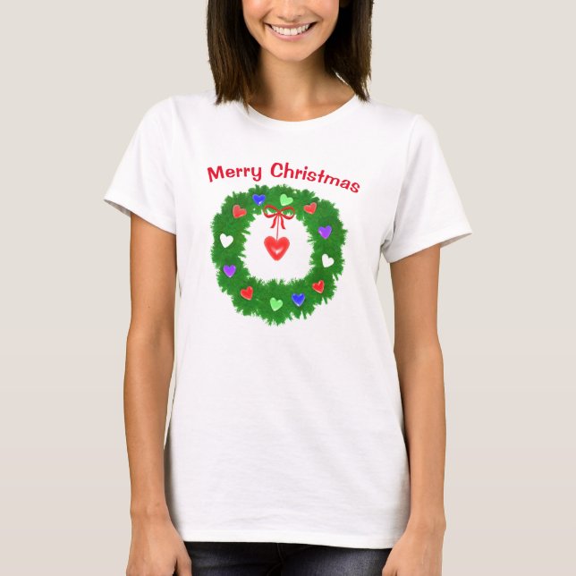 Christmas Wreath of Hearts T-Shirt (Front)