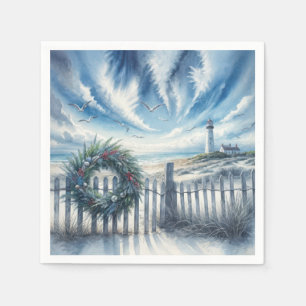 Christmas Wreath On a Beach Fence Napkin