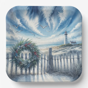 Christmas Wreath On a Beach Fence Paper Plate